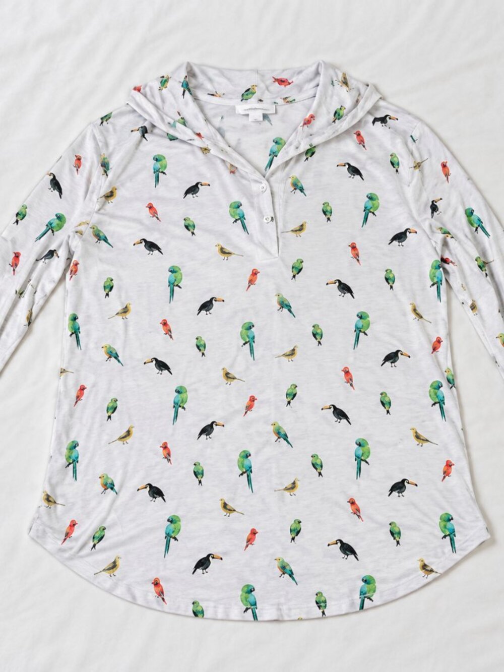 Charter Club Bird Print Blouse Size Small White Tropical Parrot Toucan Shirt
